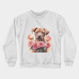 Puppy with pink rose, Valentine Crewneck Sweatshirt